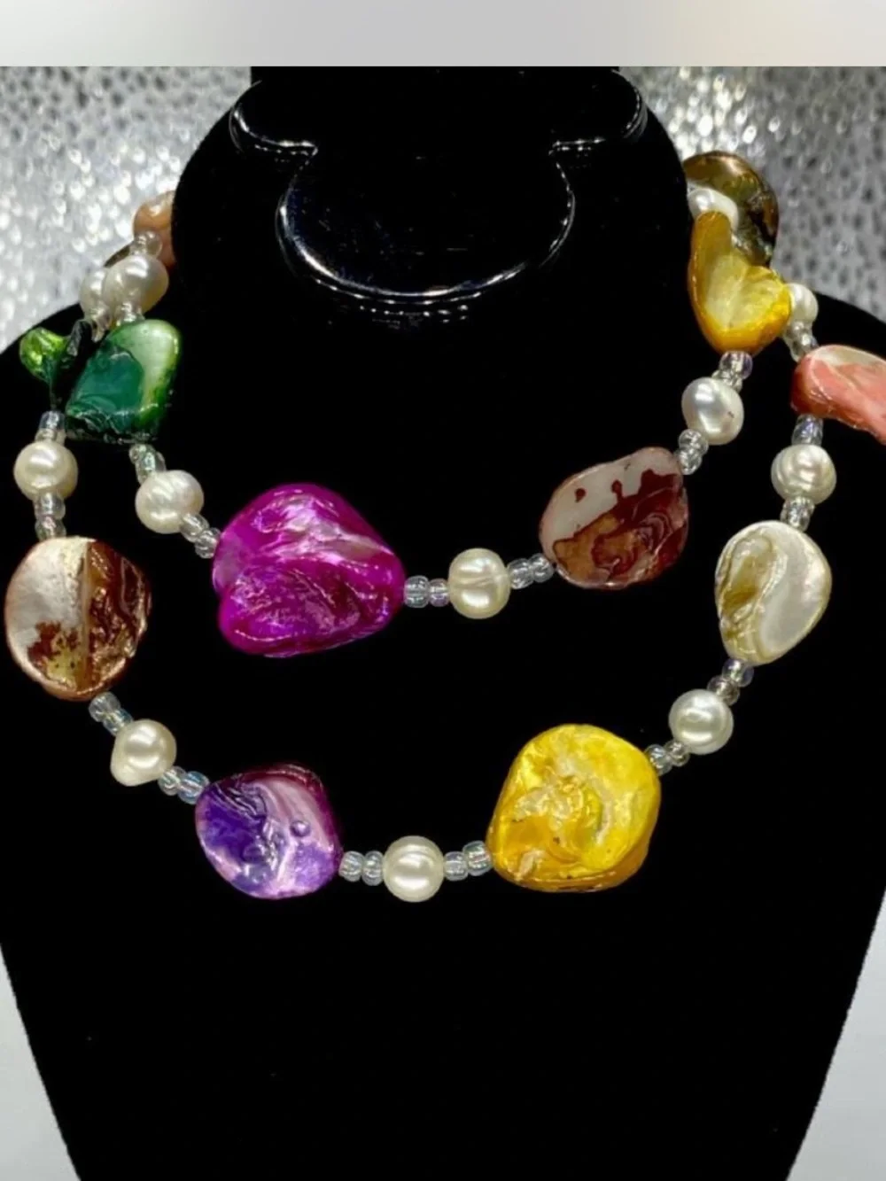 Abalone ^^^ Multicolor Baroque Pearl Statement Necklace  * Bonus !!! 👀 Pics :0)